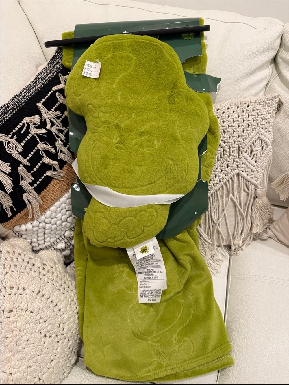 Dr. Seuss The Grinch Embossed Plush Throw Blanket and Shaped Decorative Pillow